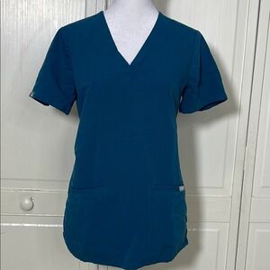Figs Womens Casma Three-Pocket Teal Scrub Top Sz XS Technical Comfort Medical